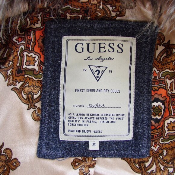 Vintage Y2K Jacket Blazer Guess Wool Blend Faux Fur Detachable Collar NWOT NEW - Picture 3 of 16